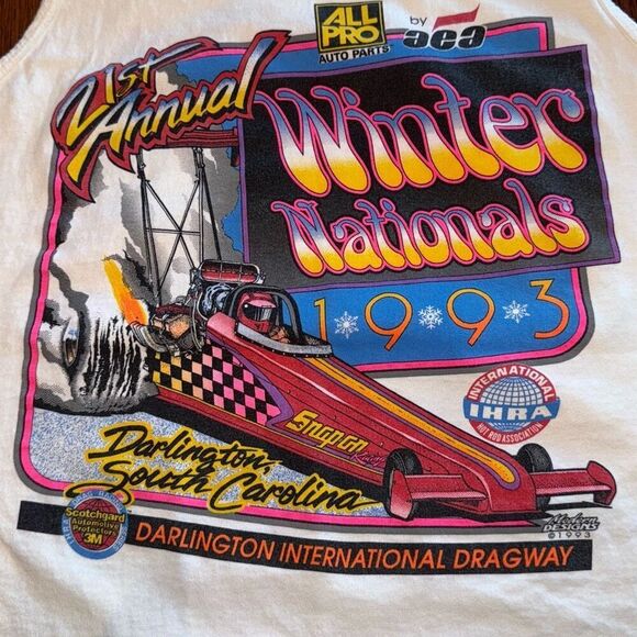 Vintage 1993 White Graphic Drag Racing Tank Top Men’s Large - Picture 2 of 16